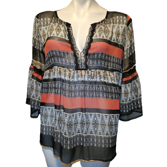 ❤️ 4/$20 Petticoat Alley Anthropologie boho top Women's medium Sheer Babydoll - Picture 2 of 14